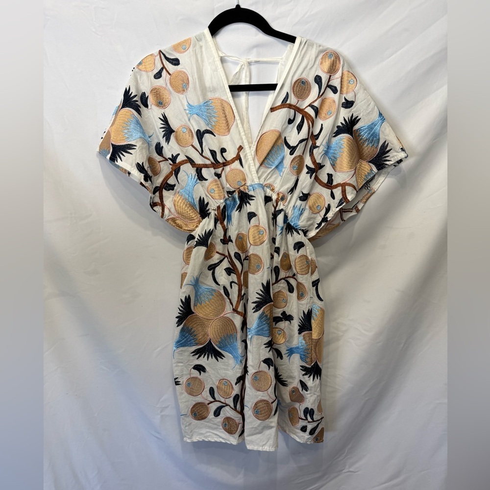 Italian Embroidered Mini Dress | Made in Italy | Boho V-Neck Kimono Sleeve